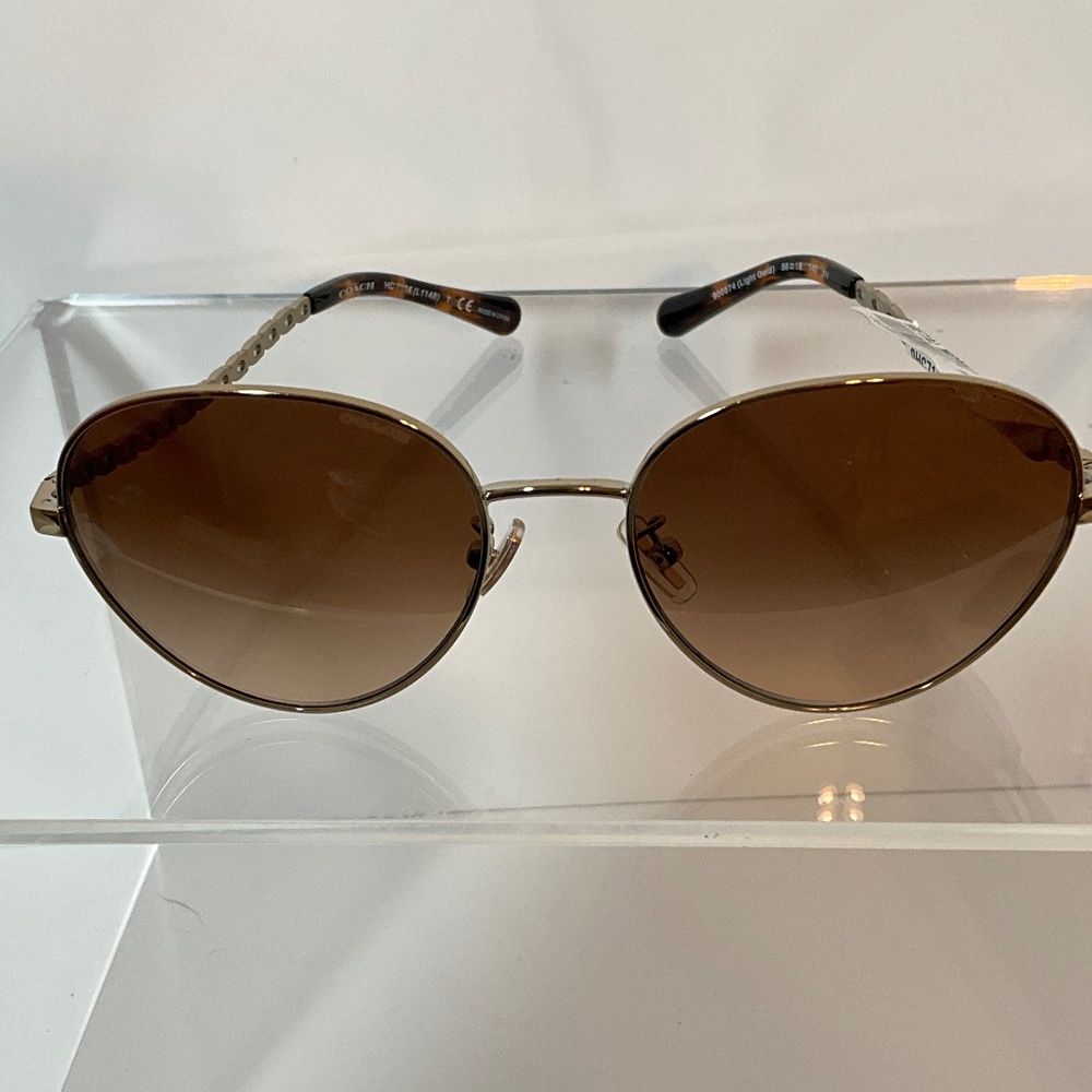 NWT coach metal frame sunglasses HC 7114 light gold with hard case RX